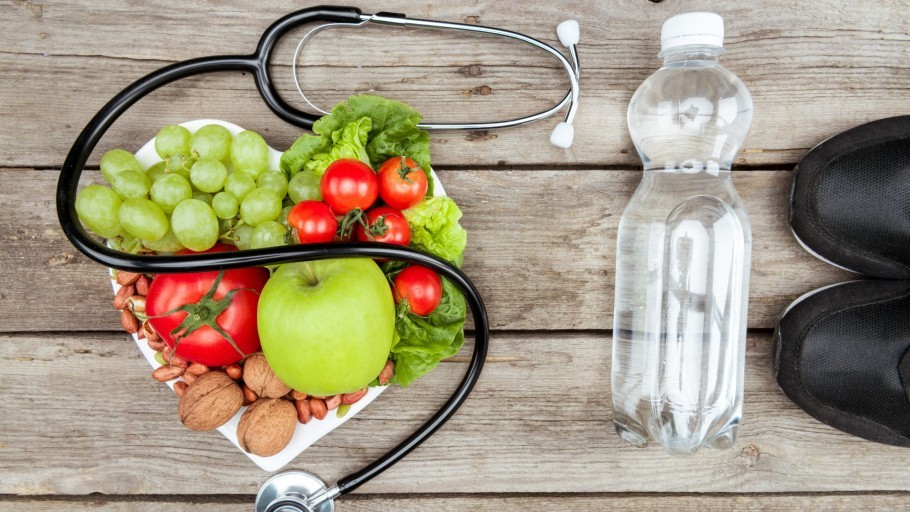 top view of stethoscope organic vegetables and fr 2026 03 13 01 16 18 utc 2